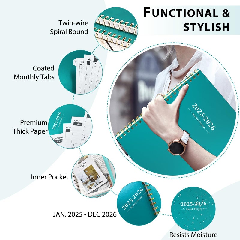 Ymumuda 2025-2026 Monthly Planner - 2 Year Monthly Planner, JAN.2025 to DEC.2026, 8.5"" x 11"", Large Planner with Spiral Bound, Perfect for School & Office Schedule, Turquoise - Image 4